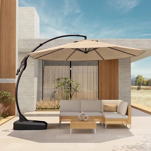 Grand patio 12 FT Round Cantilever Umbrella with Base & Cover, Champagne Deal