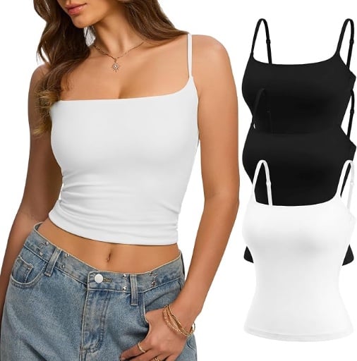 3 Pack Double Lined Square Neck Tank Tops Deal