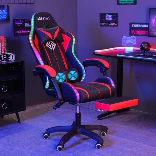 Hoffree Gaming Chair with Massage, Footrest, and LED Light Deal