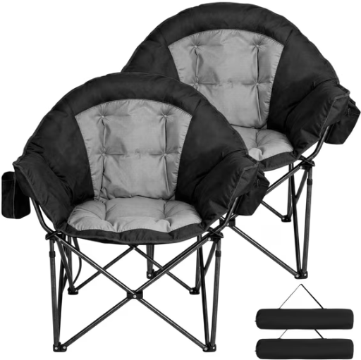 SUNSPIRE Oversized Moon Camping Chair XL Padded Folding Heavy Duty Portable with Cup Holder Side Pocket 2-Pack Deal