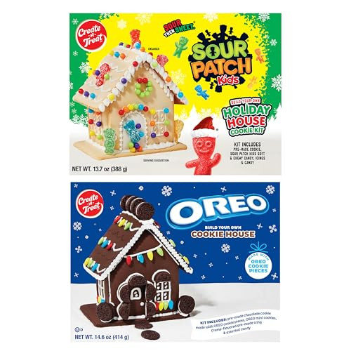 Create-A-Treat Oreo and Sour Patch Kids Holiday Cookie House Decorating Kits 2-Pack