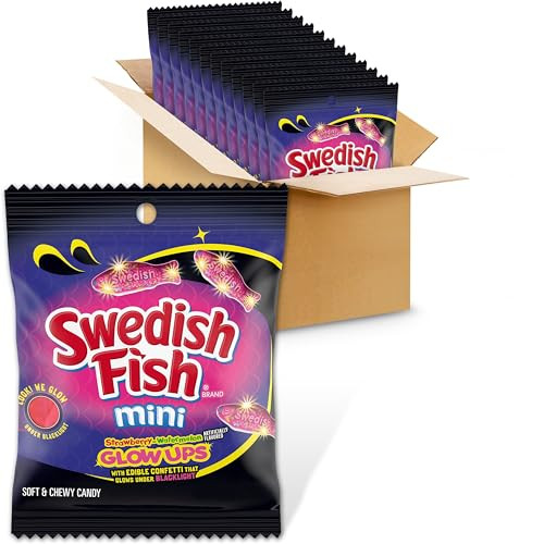12-Pack Swedish Fish Mini Glow Ups Strawberry-Watermelon Soft & Chewy Candy