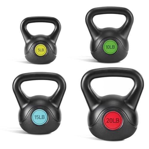 OLIXIS HDPE Coated Concrete Kettlebell Set (5, 10, 15 & 20 Lbs.) Deal
