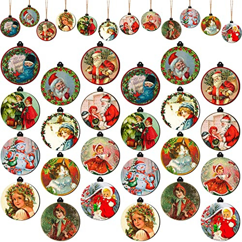Vintage Wooden Christmas Ornaments 48 Pcs