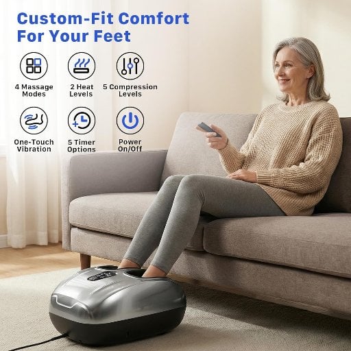 Musugy Shiatsu Foot Massager Machine w/ Heat, Vibration & Compression