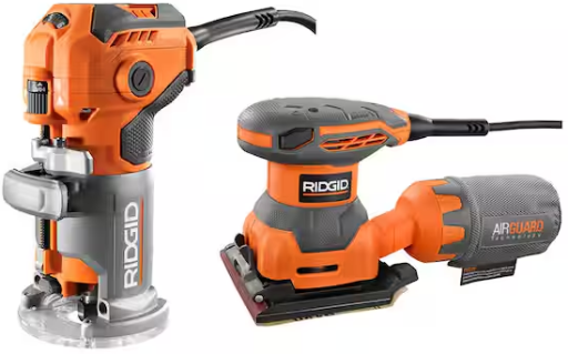 RIDGID 5.5 Amp Corded Fixed Base Trim Router with 2.4 Amp Corded 1/4 Sheet Sander Deal