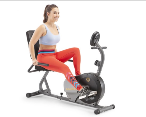 Marcy Magnetic Recumbent Bike with Adjustable Resistance and Transport Wheels