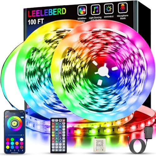 Leeleberd Led Lights for Bedroom 100 ft (2 Rolls of 50ft) Music Sync Color Changing RGB Led Strip Lights Deal