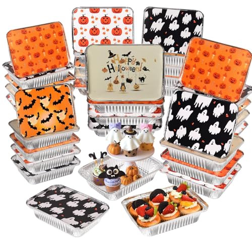 Halloween Aluminum Pans with Lids 50-Pack