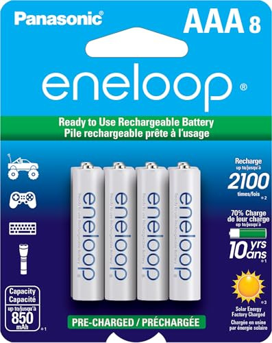 8-Count Panasonic eneloop AAA Ni-MH Pre-Charged Rechargeable Batteries