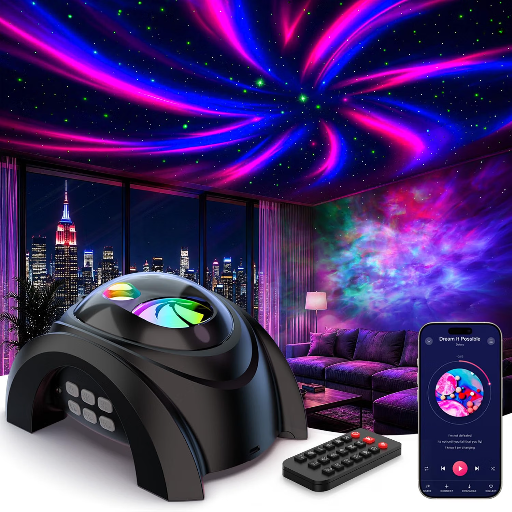 Rossetta 5-in-1 Dual-Lens Galaxy Star Projector w/ Bluetooth Speaker, White Noise & Remote Control