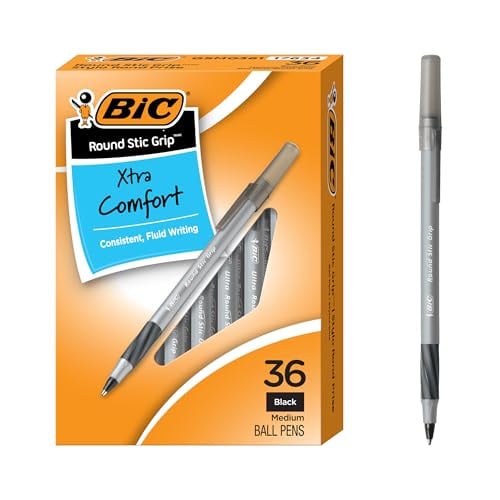 BIC Round Stic Grip Xtra Comfort Ballpoint Pens 36-Count (Black)