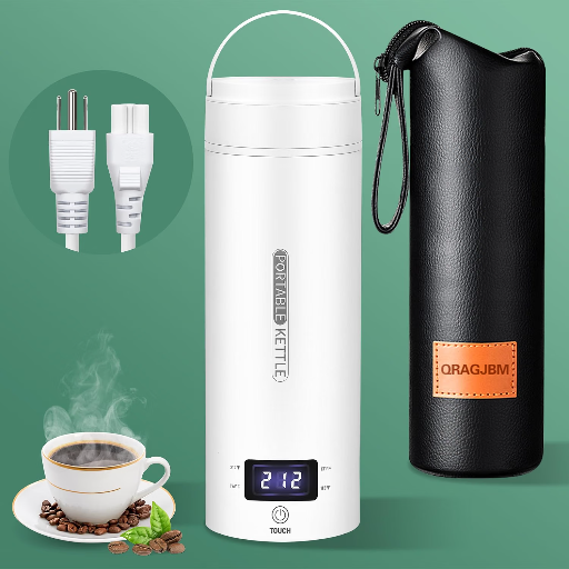 450ml QRAGJBM 120V Portable Electric Travel Kettle w/ 4 Pre-Set Temperature Control (White)