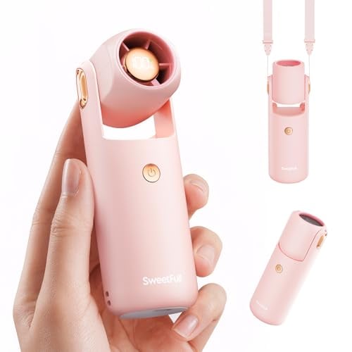 SWEETFULL Portable Handheld Fan 4.9" with 5 Speeds, 17000RPM & LED Display (Pink) Deal