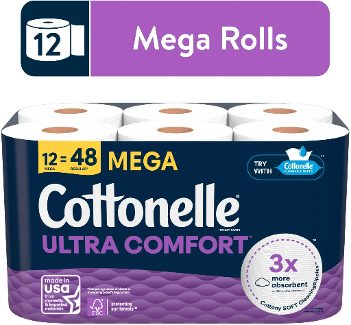 Cottonelle Ultra Comfort Toilet Paper 12 Mega Rolls Deal