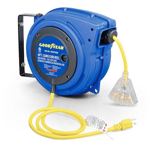 Goodyear Extension Cord Reels 12AWG x 40 FT SJTOW Cable w/LED Light-Up Tap