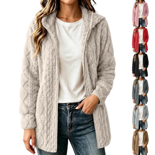 Women Fuzzy Fleece Hooded Cardigan