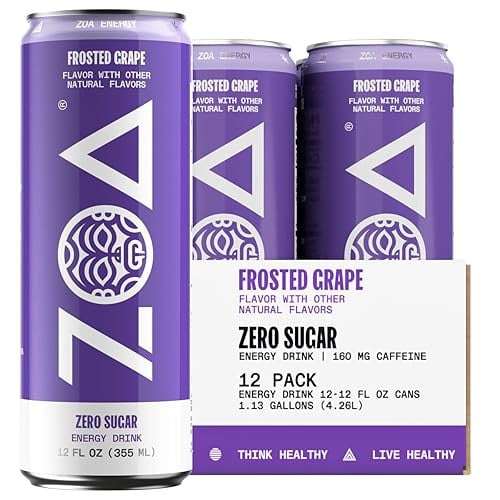 (Prime Deal) ZOA Zero Sugar Energy Drinks, Frosted Grape, 12 Ounce Cans (12-Pack)