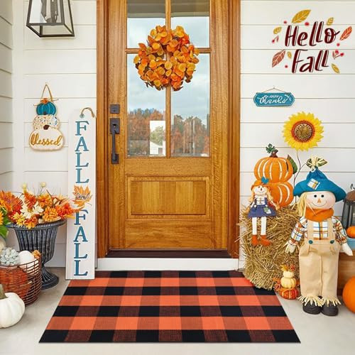 Fall Orange and Black Plaid Rug 28x43"
