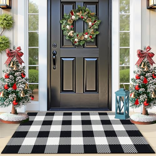 Black and White Checkered Rug Plaid Outdoor Rugs