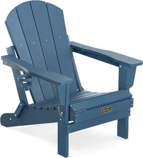 SERWALL Folding Adirondack Chair with Cup Holder, Fire Pit Chairs (Select Colors)