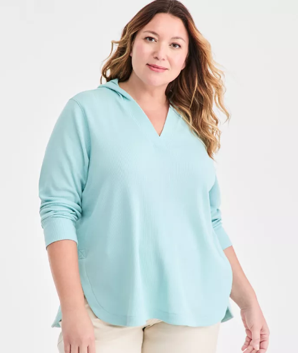 Plus Size Waffle-Knit Hooded Sweatshirt