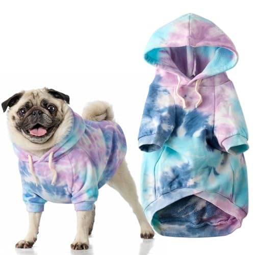 Pet Passion Rocky II Extra Plush Comfy Hoodie, Organic Cotton and Recycled Poly Dog Hoodie Pet Coat Sweater, Purple Tie Dye Deal