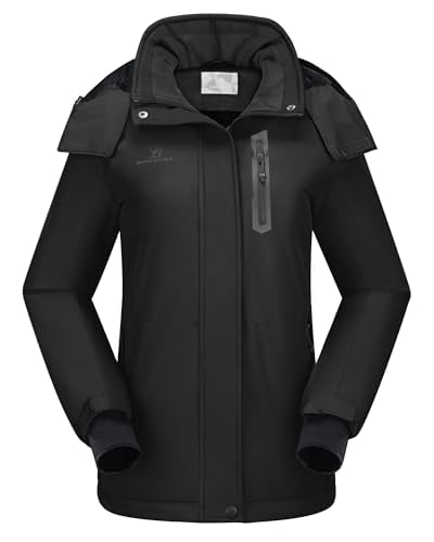 CAMEL CROWN Women's Ski Jacket Waterproof Warm Winter Snow Coat Hooded Mountain Outdoor Windbreaker Windproof Jacket Black L Deal