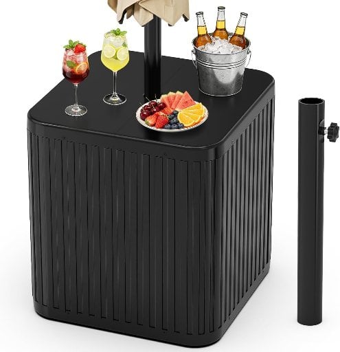 2-in-1 Outdoor Side Table with Umbrella Hole Matte Black Deal