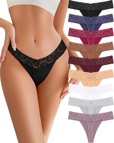 READY TO LOVE Cotton Underwear Women 9 Pack Soft Lace Thongs