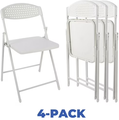 Mainstays Furniture Steel Banquet Folding Chairs, White (Set of 4) Deal