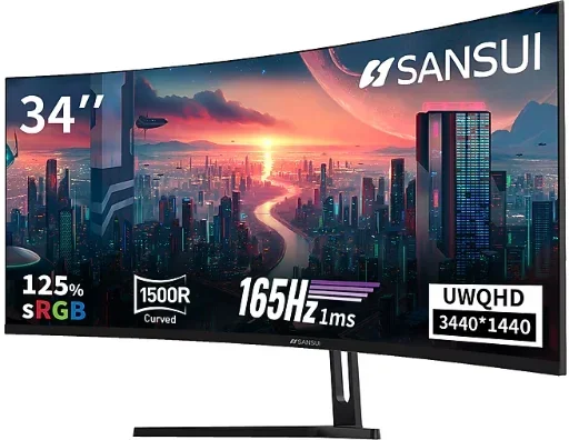 Sansui 34" WQHD 165Hz VA Panel Curved LED AMD FreeSync Gaming Monitor Deal