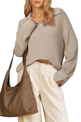 Arach&Cloz Wool Blend Lapel Quarter Zip Top