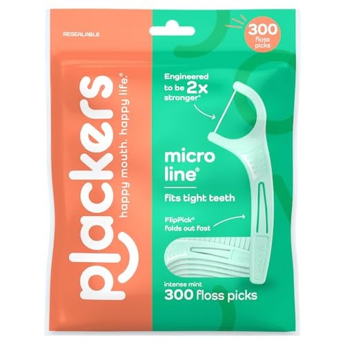 Plackers Micro Line Dental Floss Picks (Fresh Mint) 300-Ct