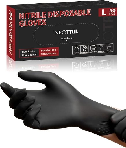 4-Mil Black Nitrile Disposable Gloves 50-Pack