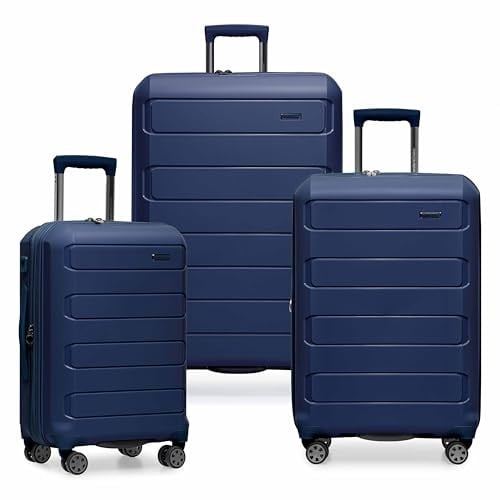 (Prime Deal) Traveler's Choice Pagosa Hardshell Expandable Luggage with Spinner Wheels Navy 3-Piece Set