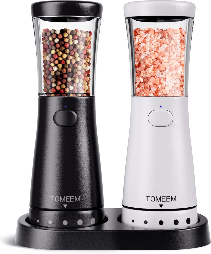 TOMEEM Electric Salt and Pepper Grinder Set with Storage Base
