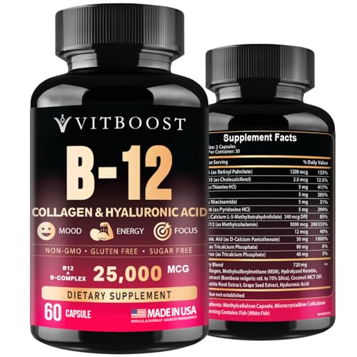 Vitamin B12 with Hyaluronic Acid and Collagen 25000 mcg, 60 Count