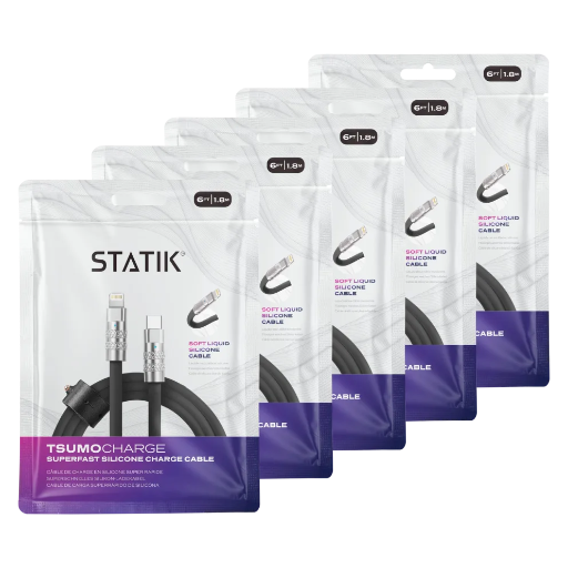 5pk Statik TsumoCharge 6-Feet USB-C to Lightning Cables