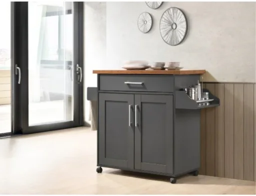 Charlton Home Poneto 43.7" Wide Kitchen Cart, White with Natural Top