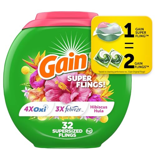 Gain Super Flings Laundry Detergent Pacs (Hibiscus Hula) 4 x 32-Count