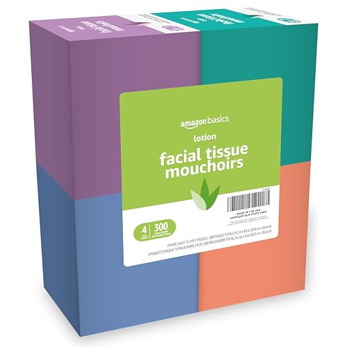 Amazon Basics Facial Tissues with Lotion, 2-Ply, 300 Count (4 Boxes) Deal