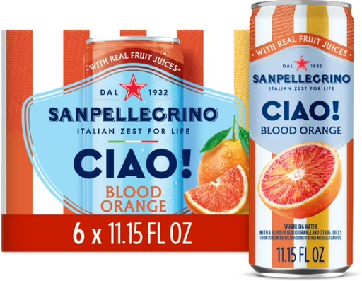 San Pellegrino CIAO Blood Orange or Peach Sparkling Water with Real Fruit Juices 6-Pack Deal