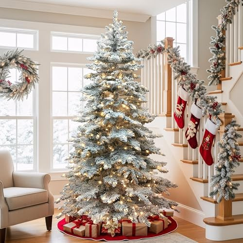 Yaheetech 6ft Pre-Lit Snow Flocked Artificial Christmas Tree