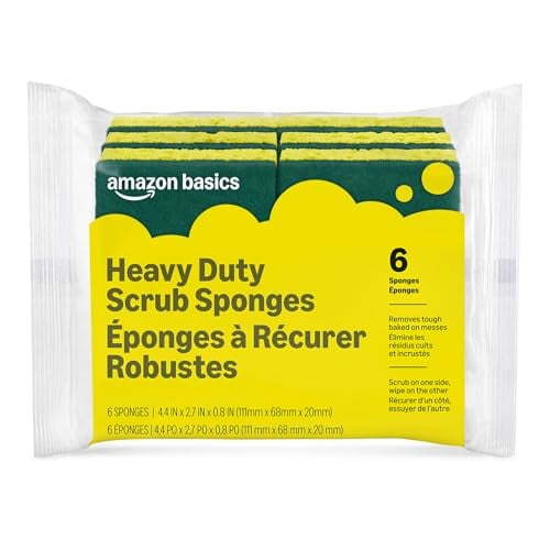 Amazon Basics Heavy Duty Dual-Sided Scrub Sponges, Yellow/Green, 6-Pack