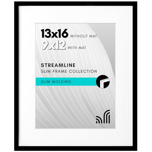Americanflat 13x16 Picture Frame Matted to 9x12 Slim Molding Black