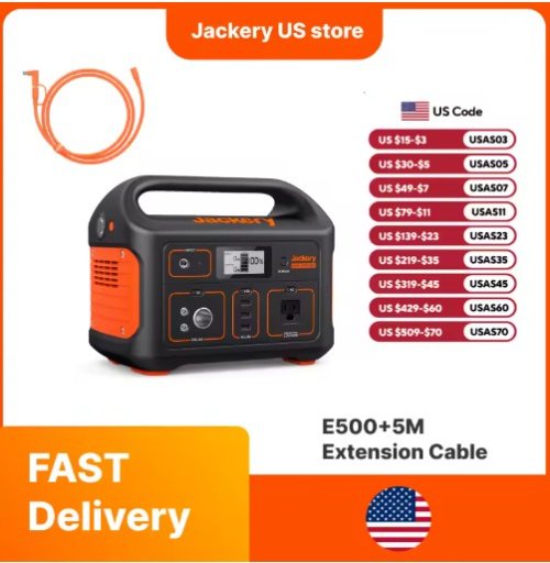 Jackery Explorer 500 Portable Power Station 518Wh 500W with 5M Extension Cable