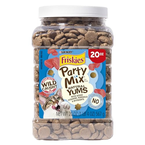 Purina Friskies Natural Cat Treats, Party Mix Natural Yums With Wild Caught Tuna - 20 oz. Canister