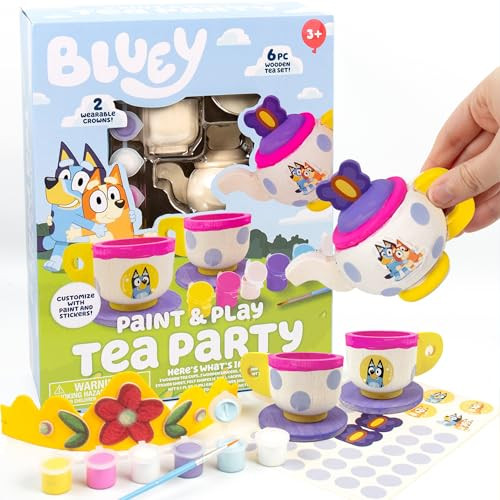 Bluey Paint & Play Tea Set 6-Piece Wooden Set