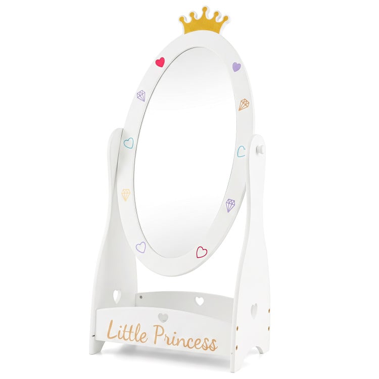 Costway Kids Full Length Mirror with 360 Degree Rotatable Design and Shelf (White)